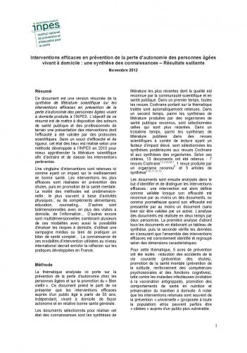 Interventions efficaces en prévention de la perte d'autonomie